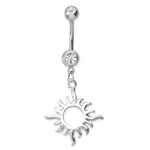 Tribal Sun Double Jeweled Dangling Belly Ring