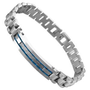 Stainless Steel Bracelet w/ Cable Wire & Blue Accent in center