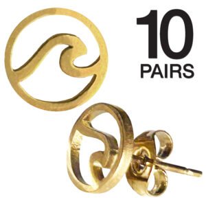 10 Pairs – PCK Stainless Steel Gold Ocean Wave Earrings