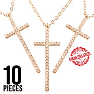 Rose Gold Stainless Steel CZ Cross Necklace Pack