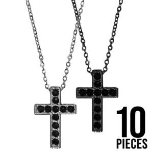Stainless Steel Cross w/ Black CZ Stone Necklace Pack