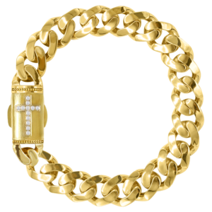 Stainless Steel Gold Pvd Cuban Link Bracelet w/ CNC Cross on Clasp