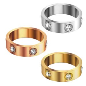 Stainless Steel Jeweled Band Ring 6MM