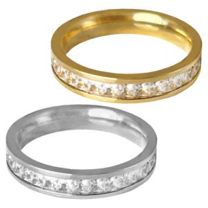 Stainless Steel Eternity Clear Bezel Setting Ring