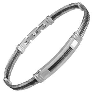 Stainless Steel & Black Cable Wire Bracelet