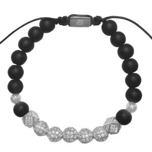 Fashion Black & Silver Gem Stone Bead Bracelet