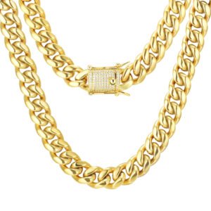 Stainless Steel Gold PVD Cuban Link Chain & CNC Clasp