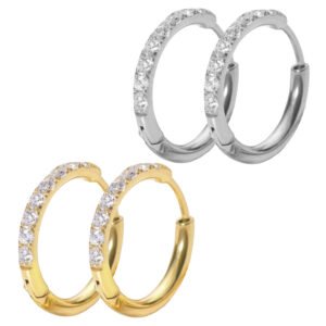 Stainless Steel 2mm CZ Hoop Earrings