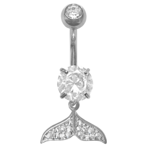 Surgical Steel Jeweled Belly Ring w/ Dangling Whale Tail