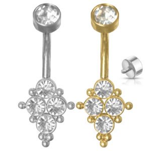 Surgical Steel CZ Quad Cluster Belly Ring