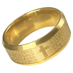 Stainless Steel Gold Pvd Padre Nuestro Ring