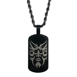 Black Stainless Steel Tribal Face Dog Tag Necklace