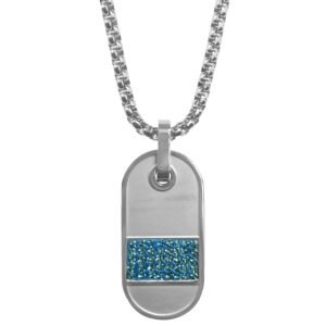 Stainless Steel Dog Tag w/ Blue CZ Necklace