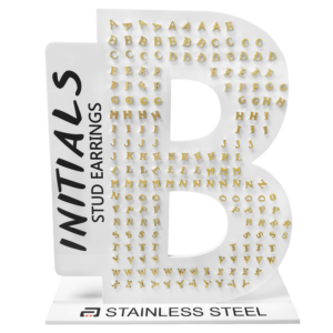 Stainless Steel Initials Stud Gold Pvd Earrings Display