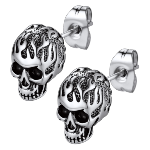 Stainless Steel Flame Skull Earrings