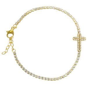 Stainless Steel Gold PVD Cross Tennis Bracelet