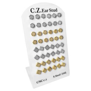 Stainless Steel CZ Hexagon & Square Stud Earrings Display