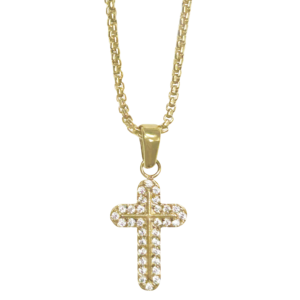 Stainless Steel Gold Pvd Tiny Bling Cross Necklace