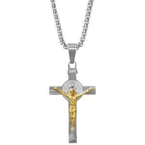 Two-Toned Stainless Steel Gold Jesus Necklace