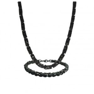 Stainless Steel Black PVD Byzantine Necklace & Bracelet Set