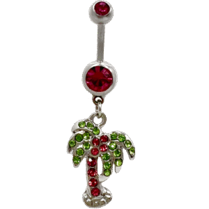 Surgical Steel CZ Palm Tree Dangle Belly Ring