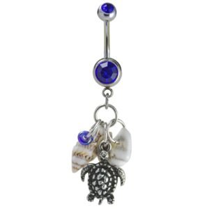 Surgical Steel Dangling Turtle & Seashells Belly Ring