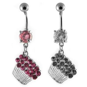 Cupcake Shape Belly Button Ring in Stainless Steel with CZ's