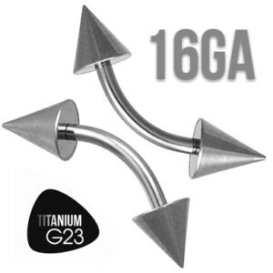 16GA Titanium Grade G23 Curved Eyebrow Ring w/ Spikes