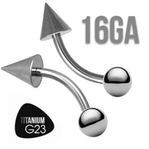 16GA Titanium Grade G23 Curved Eyebrow Ring w/ Spike & Ball