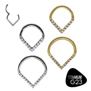 Titanium G23  ''V'' Shape Cz Hinged Clicker Hoop