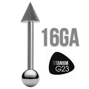 16GA Titanium Grade G23 Straight Barbel w/ Ball & Spike