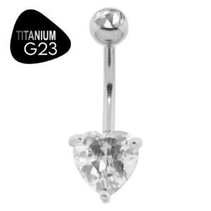 Titanium G23 Jeweled Belly Ring with Small Prong Setting Heart Cz