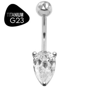 Titanium G23 Belly Ring with Small Tear Drop Cz
