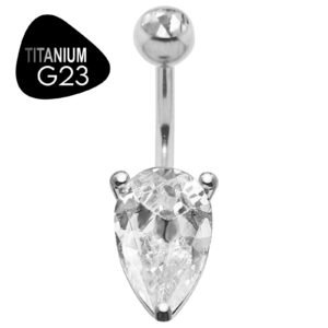 Titanium G23 Belly Ring w/ Tear Drop Cz