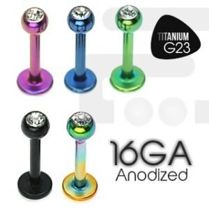 16GA - 14GA Anodized Titanium Grade 23 Jeweled Labret