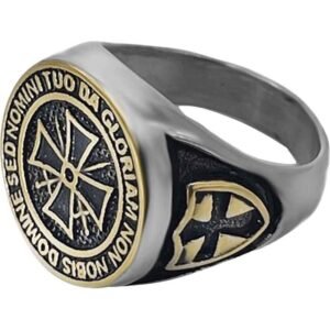 Stainless Steel Maltese Cross Ring w/ Gold Accents