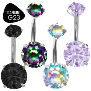 Internally Threaded Prong Setting Titanium G23 Belly Ring