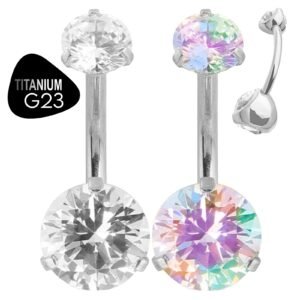 Titanium G23 Crystal Round Belly Rings