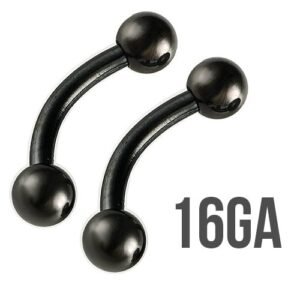 16GA -Surgical Steel Curved Barbell w/ Black PVD Coating