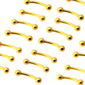 24pcs PCK Anodized Gold Surgical Steel Curved Eyebrow Piercing