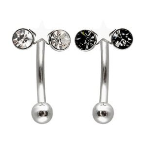 Stainless Steel Double Jeweled Eyebrow Ring with Star Design
