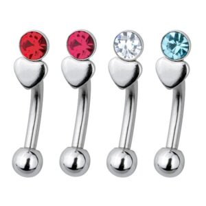 Surgical Steel Eyebrow Ring With CZ and Heart