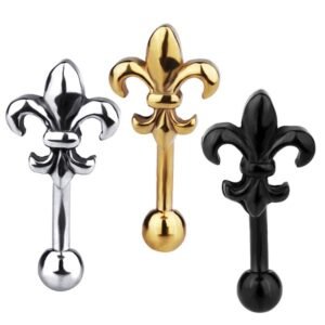Surgical Steel PVD Eyebrow Ring with Fleur De Lis Design