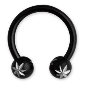 Surgical Steel Black PVD Horseshoe With Design On Ball