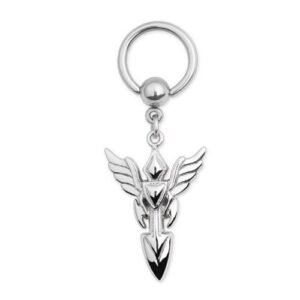 316L Surgical Steel Captive Ring with Dangle Sword And Wings