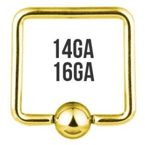 Surgical Steel Square Shaped Gold PVD Ball Closure Ring