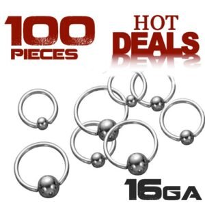 100pcs PCK - 16GA - Surgical Steel Captive Ring Assortment