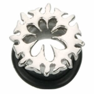 Surgical steel plug with carved flower design