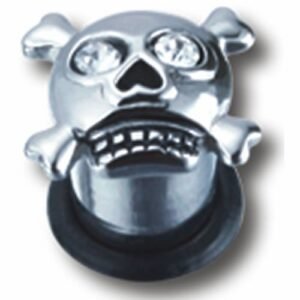 Very Cool Stainless Steel Skull Plug With CZ Eyes And Rubber O-Ring Stopper