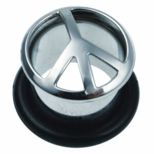 Single Flare Surgical Steel Peace Sign Plug With O Ring Stopper